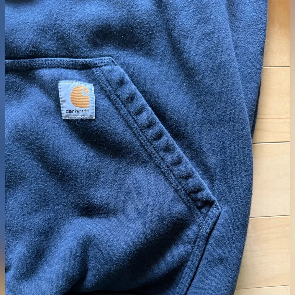 Carhartt Men’s Rain Defender Dark Blue Hooded Fleece Pullover - Picture 3 of 6